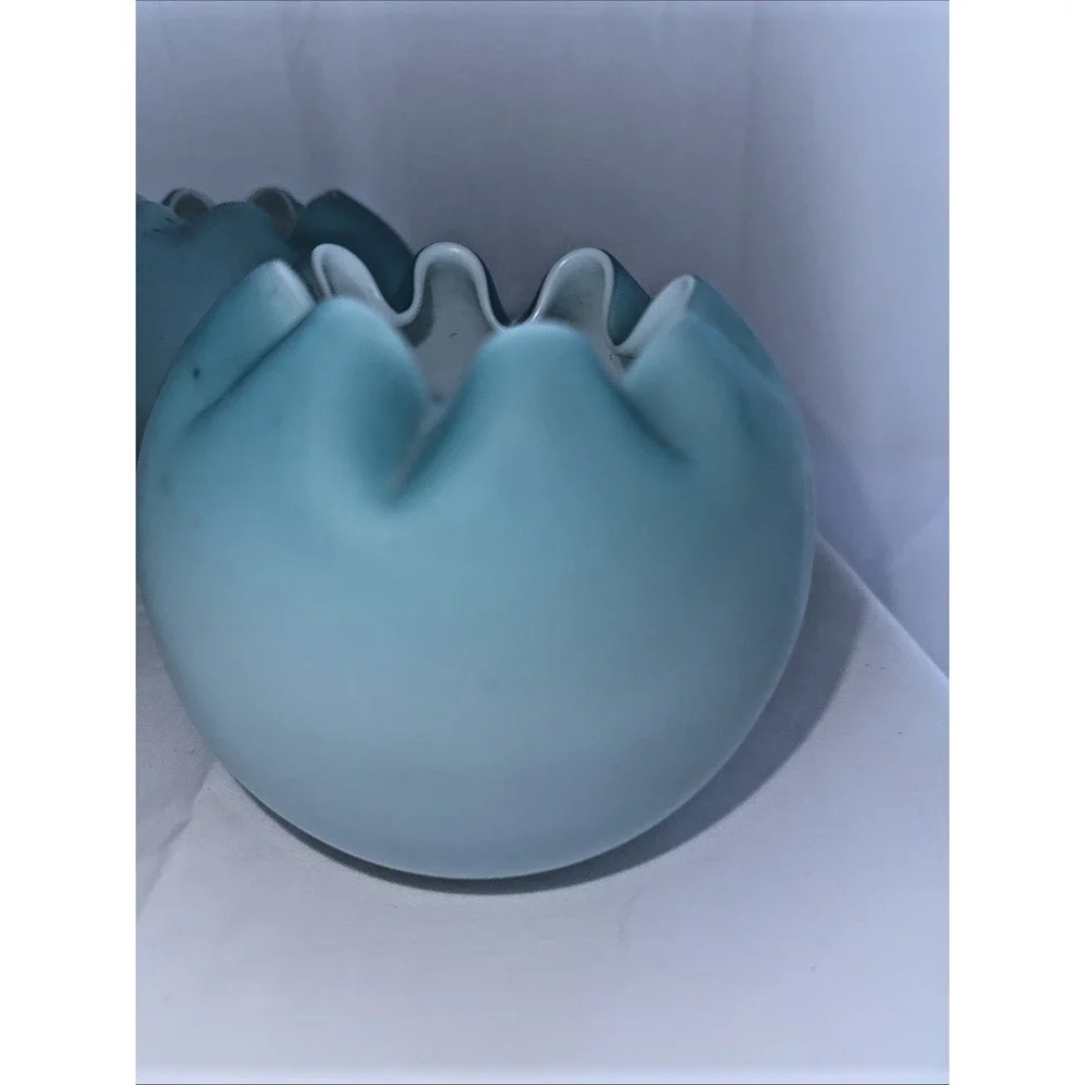 Vintage Blue Satin Rose Bowls, Lot Of 3